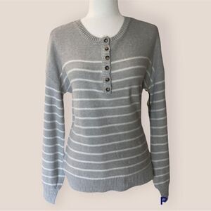Marled by Reunited Clothing Sweater Women's Size M Grey Striped Crew Neck Top